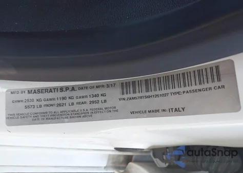 2017 Maserati Ghibli S Q4 from USA, damaged, VIN ZAM57RTS6H1251027